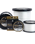 Cortland Master Braid - White fishing line. There is four spools in different sizes and one in a box.