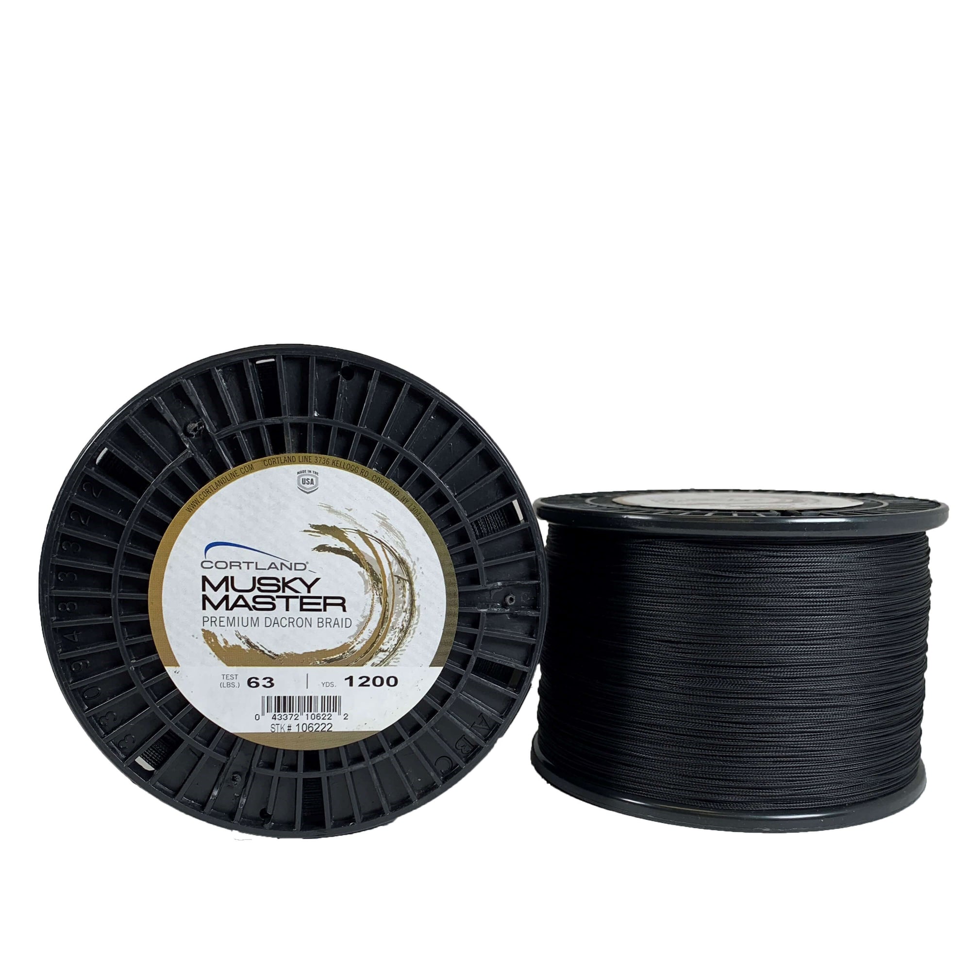 Two Spools of Musky Master. One spool is facing the camera show casing the logo. The other is on its side.