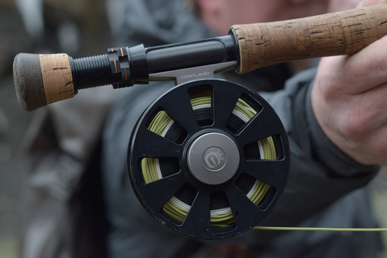 Closeup shot of a fly line reel that is lined with Salmon Steelhead.